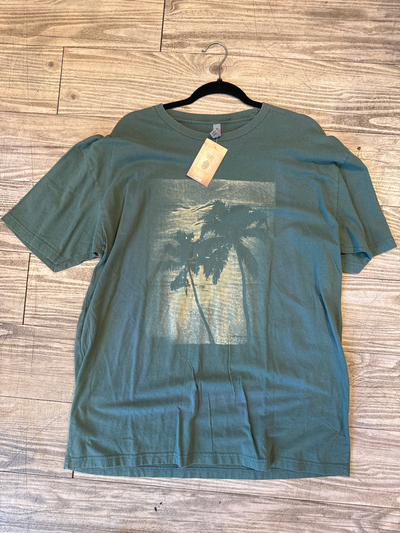 Two palm Mens Tee in Washed Green