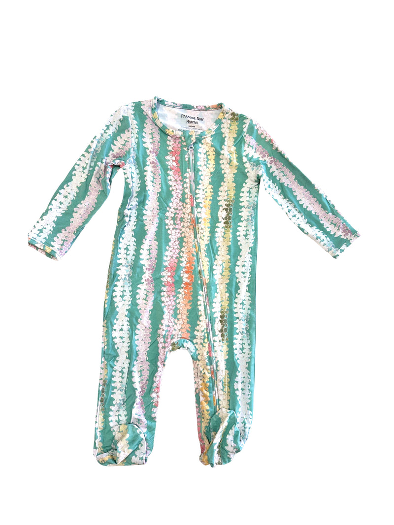 Long Sleeve Keiki Romper in Puakenikeni Seafoam