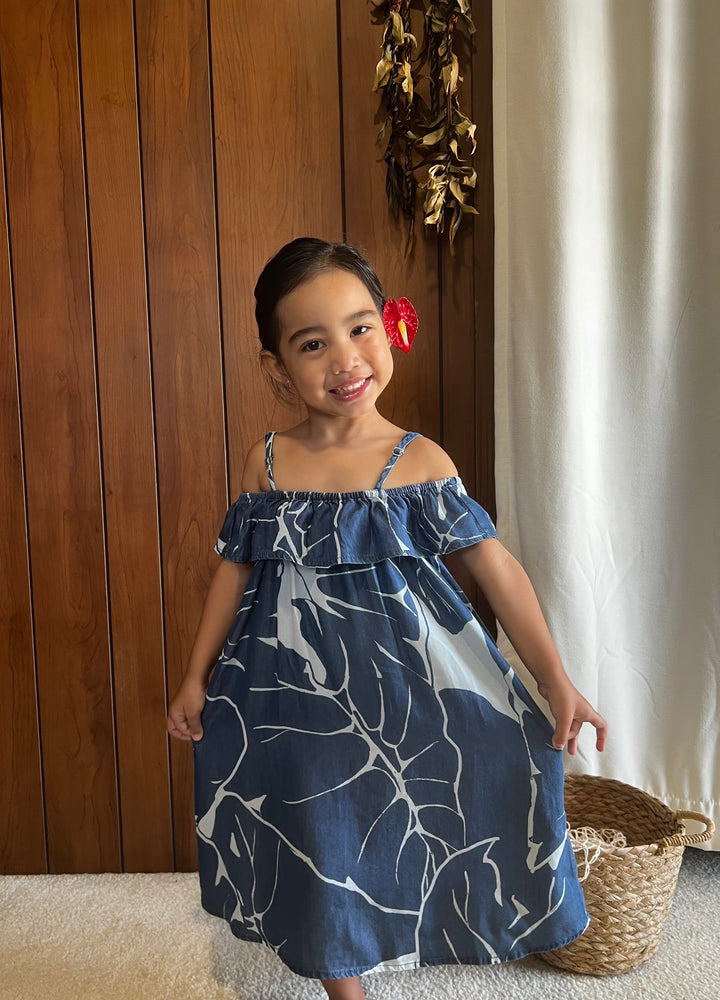 Girls Aloha Dress in Kalo Blues Youth Medium