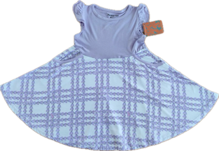 Purple and white dress with a floral pattern