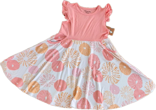 Pink dress with a floral pattern on a white background