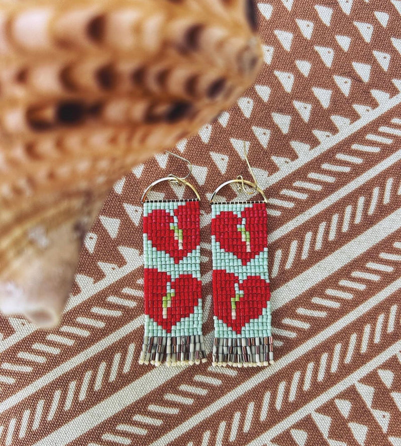 Anthurium Beaded Earrings