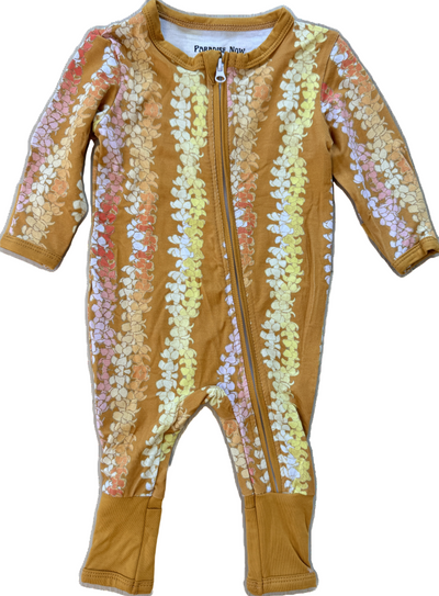 Long Sleeve Keiki Romper in Pumpkin Puakenikeni