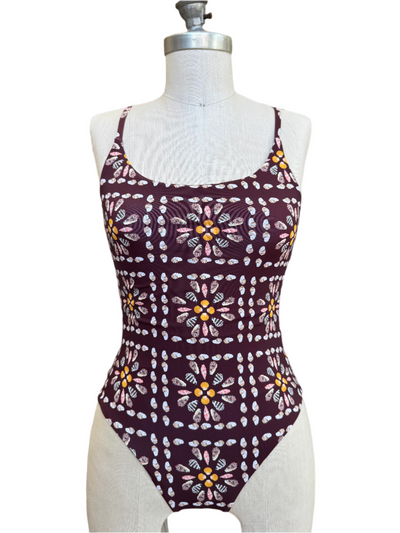 Women's Cross Back One-Piece Bikini in Shell Quilt