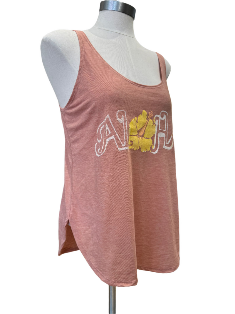 Aloha Hibiscus Side Slit Tank In Peach