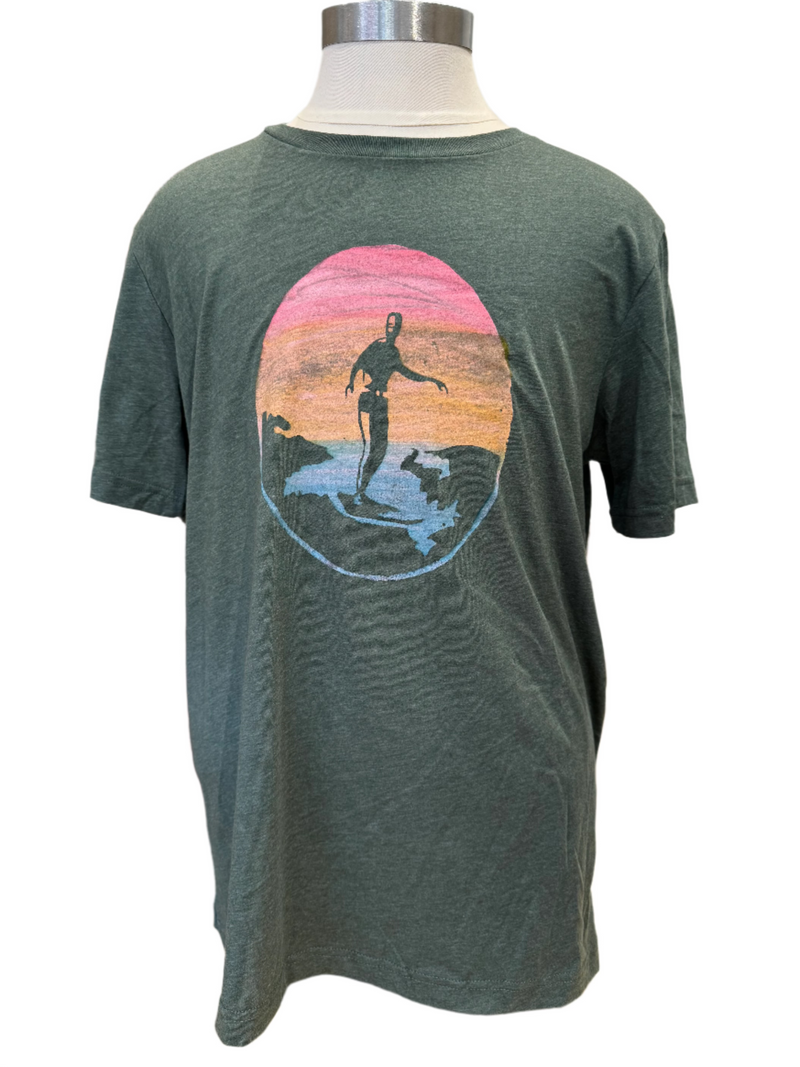 Sunset Surfer Mens Tee in Forest Green