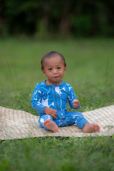 Long Sleeve Keiki Romper in Kalo Blues