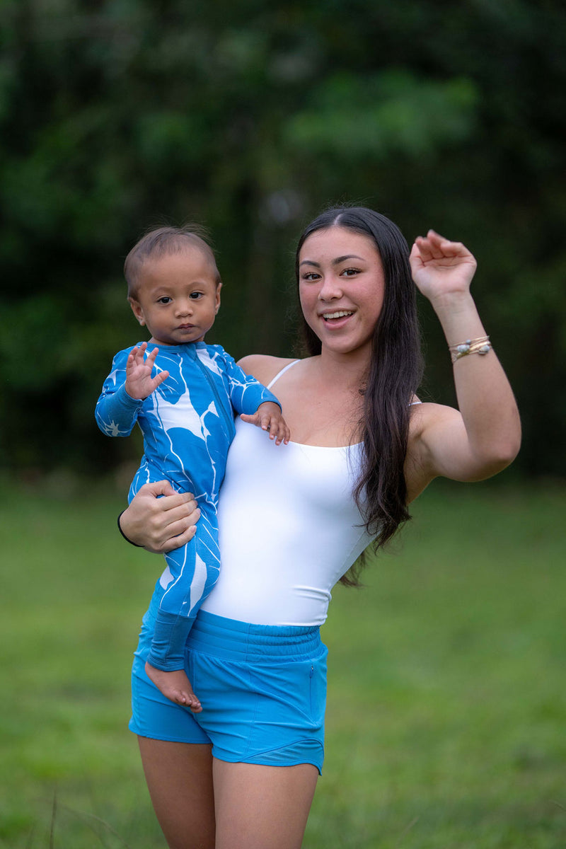 Long Sleeve Keiki Romper in Kalo Blues