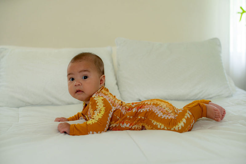 Long Sleeve Keiki Romper in Pumpkin Puakenikeni