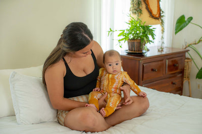 Long Sleeve Keiki Romper in Pumpkin Puakenikeni