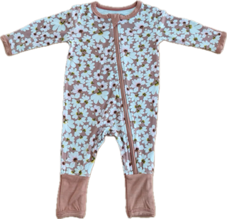 White and Brown long sleeve kids romper one piece pajama