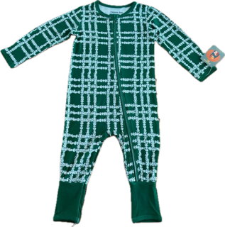 Green and white checkered onesie on a green background