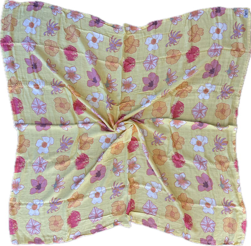 Floral patterned fabric on a yellow background