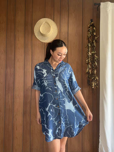 Women's Shirt Dress in Kalo Blues