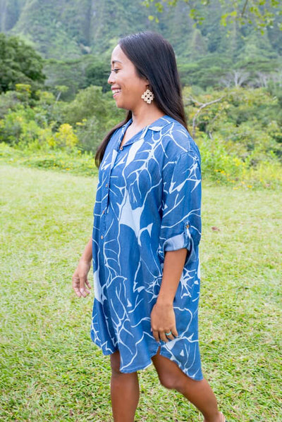 Women's Shirt Dress in Kalo Blues