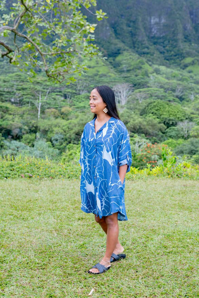 Women's Shirt Dress in Kalo Blues